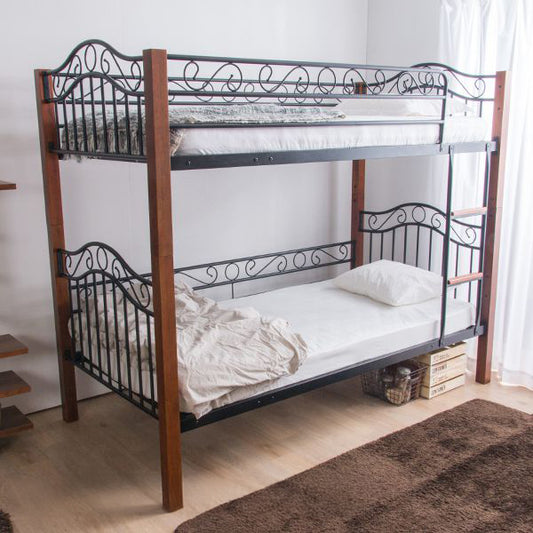 クラシック調2段ベッド シングル ベリーズ 二段ベッド アイアンベッド ビンテージ調 ヴィンテージ調 子供用ベッド 木製脚(代引不可)