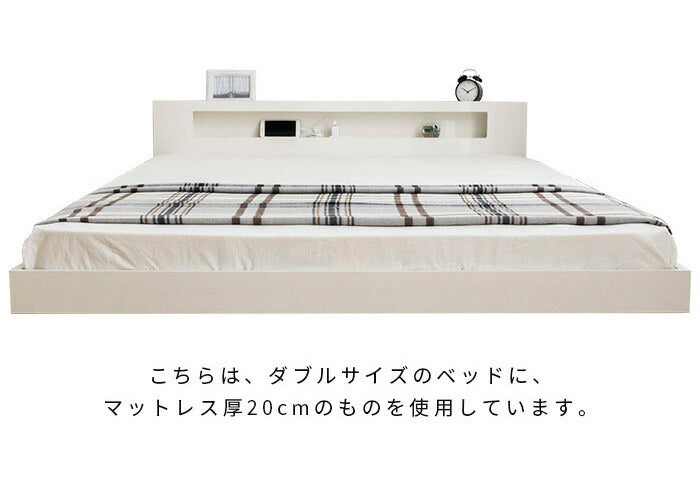 棚・コンセント・照明付きフロアベッド セミダブル タクナ ポケットコイルマットレス付き 照明付き すのこ板目仕様 ヘッドボード(代引不可)