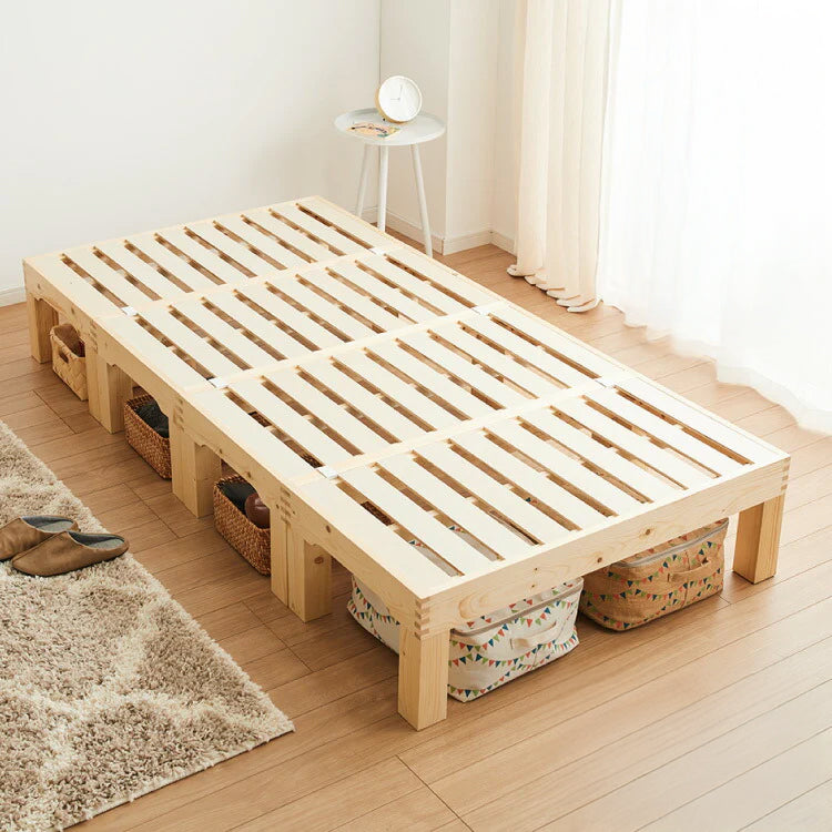 天然木 分割式ベッド シングル パイン材使用 並べて使用・重ねて収納 パインすのこベッド 高さ調節 分割 ベッドフレーム すのこベッド 重ね置き 分解 移動式(代引不可)