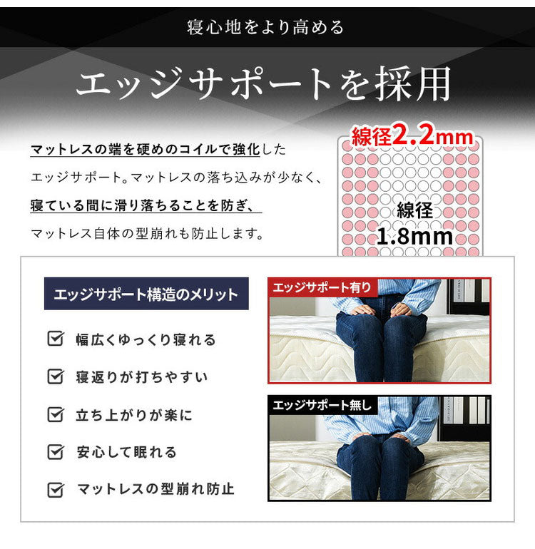 トリプルエッジサポート付き 厚み20cm マットレス ポケットコイルマットレス ダブル ニット生地ベッドマットレス ベッドマット 寝具 布団 体圧分散 ホワイト ブラック コイルマットレス