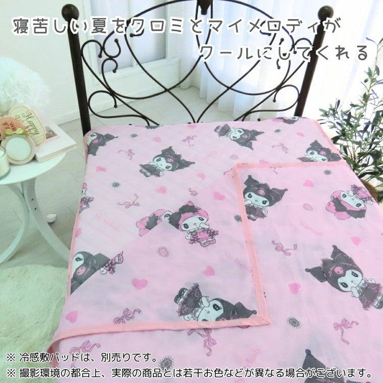 真夜中のメロクロ ひんやりケット ハーフ 100×140cm 接触冷感 冷感ケット 肌掛け 肌布団 ひんやり寝具 夏寝具 薄い 軽量 クロミ マイメロディ メロクロ サンリオ 冷たい クールケット サラサラ(代引不可)