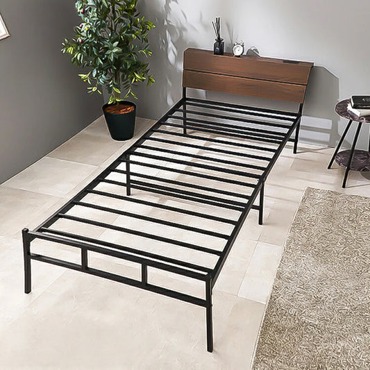 耐荷重300kg 頑丈スチールベッド シングル 棚コンセント付き ヘッドボード付き ベッドフレーム スチールベッド お掃除ロボット対応 ロボット掃除機対応 おしゃれ(代引不可)