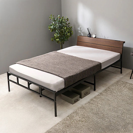 耐荷重300kg 頑丈スチールベッド セミダブル ポケットコイルマットレス付き 棚コンセント付き ヘッドボード付き ベッドフレーム スチールベッド おしゃれ(代引不可)