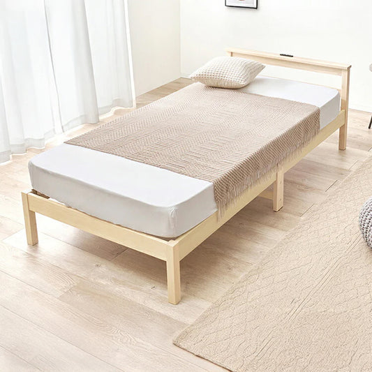 工具不要・簡単組立 すのこベッド シングル ポケットコイルマットレス付き 耐荷重150kg 2口コンセント付き ベッドフレーム 木製 スノコ ベッド(代引不可)