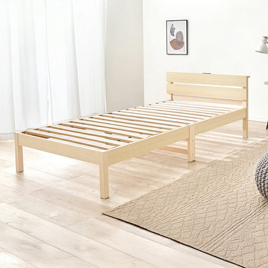 工具不要・簡単組立 すのこベッド シングル 耐荷重150kg 宮棚付き 2口コンセント付き ベッドフレーム 木製 スノコ ベッド 寝具 寝具インテリア おしゃれ 北欧(代引不可)