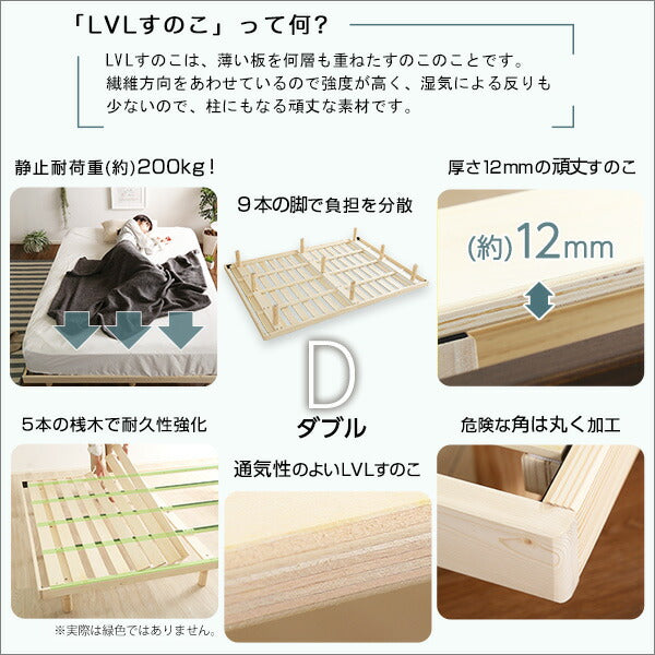 3段階高さ調節 脚付きすのこベッド(ダブル) 【Lilitta-リリッタ-】(ポケットコイルロールマットレス付き) ダブル(代引き不可)