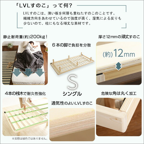 すのこベッド シングル 脚付き ポケットコイル マットレス セット 天然木 パイン材 高さ調節 通気 木製 低ホルム おしゃれ 北欧 ローベッド(代引き不可)