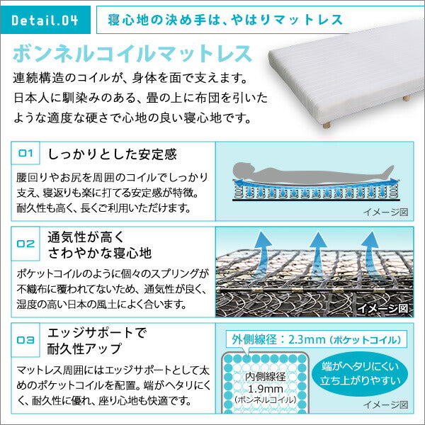 脚付きマットレス ベッド セミシングル ボンネルコイル マットレス付き 無地 おしゃれ 北欧 足つきマットレス マットレス コイル入り すのこベッド(代引不可)