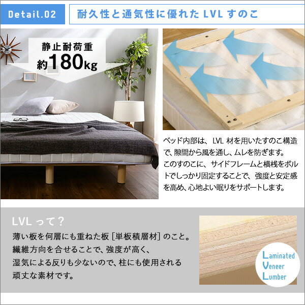 脚付きマットレス ベッド ダブル ポケットコイル マットレス付き 無地 おしゃれ 北欧 足つきマットレス マットレス コイル入り すのこベッド 天然木(代引不可)
