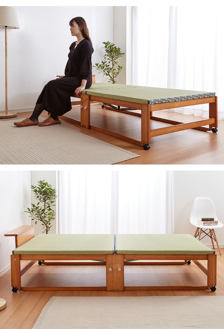ヘッドレスベッド 日本製 折りたたみ 畳 ベッド ひのき ハイタイプ シングル 和風 木製 ヒノキ 檜 スノコ 天然木 コンパクト 省スペース キャスター付き(代引不可)