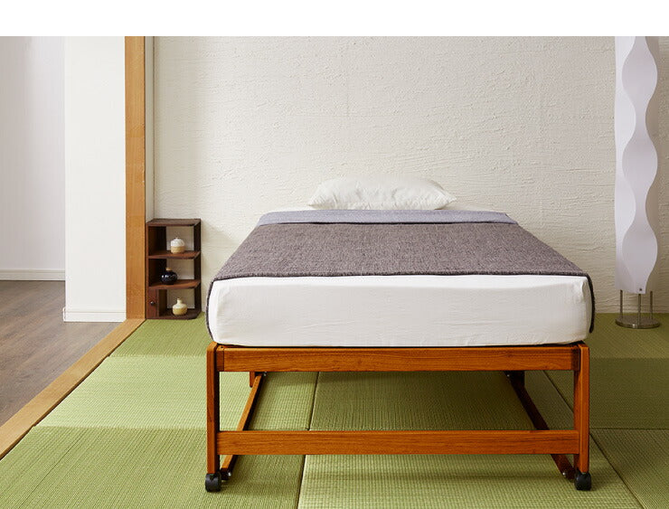 ヘッドレスベッド 日本製 折りたたみ すのこ ベッド ひのき ハイタイプ ワイドシングル 木製 ヒノキ 檜 スノコ 天然木 コンパクト 省スペース キャスター付き(代引不可)
