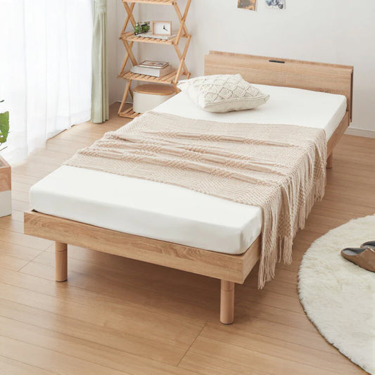 マットレス付き ベッド すのこベッド ダブル ベッドフレーム 宮付き 宮棚 ボンネルコイル 棚付き ヘッドボード 2口コンセント付き メラミン 収納ベッド シングルベッド 木製ベッド