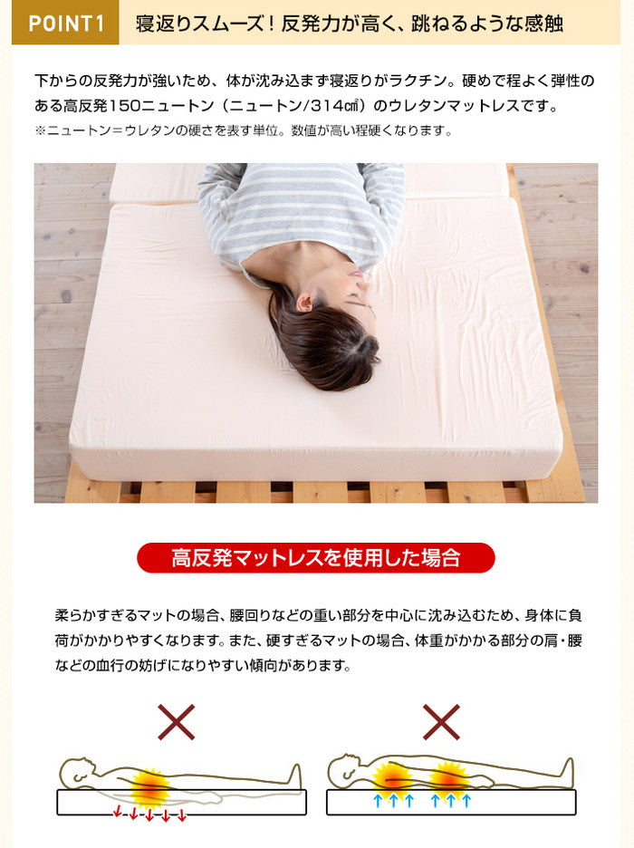日本製 極厚 マットレス セミダブル 体圧分散 高反発 硬め かため 厚さ17cm 寝返り 三つ折り 3つ折り 折りたたみ 収納 コンパクト 一枚もの(代引不可)