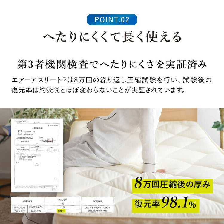 樹脂綿 全部洗える エアーアスリート 脱着式布団 日本製 ダブル 140×200cm 3次元スプリング構造 敷布団 マットレス 高反発 耐久性 通気性 透水性 体圧分散 ヘたりにくい 洗える(代引不可)