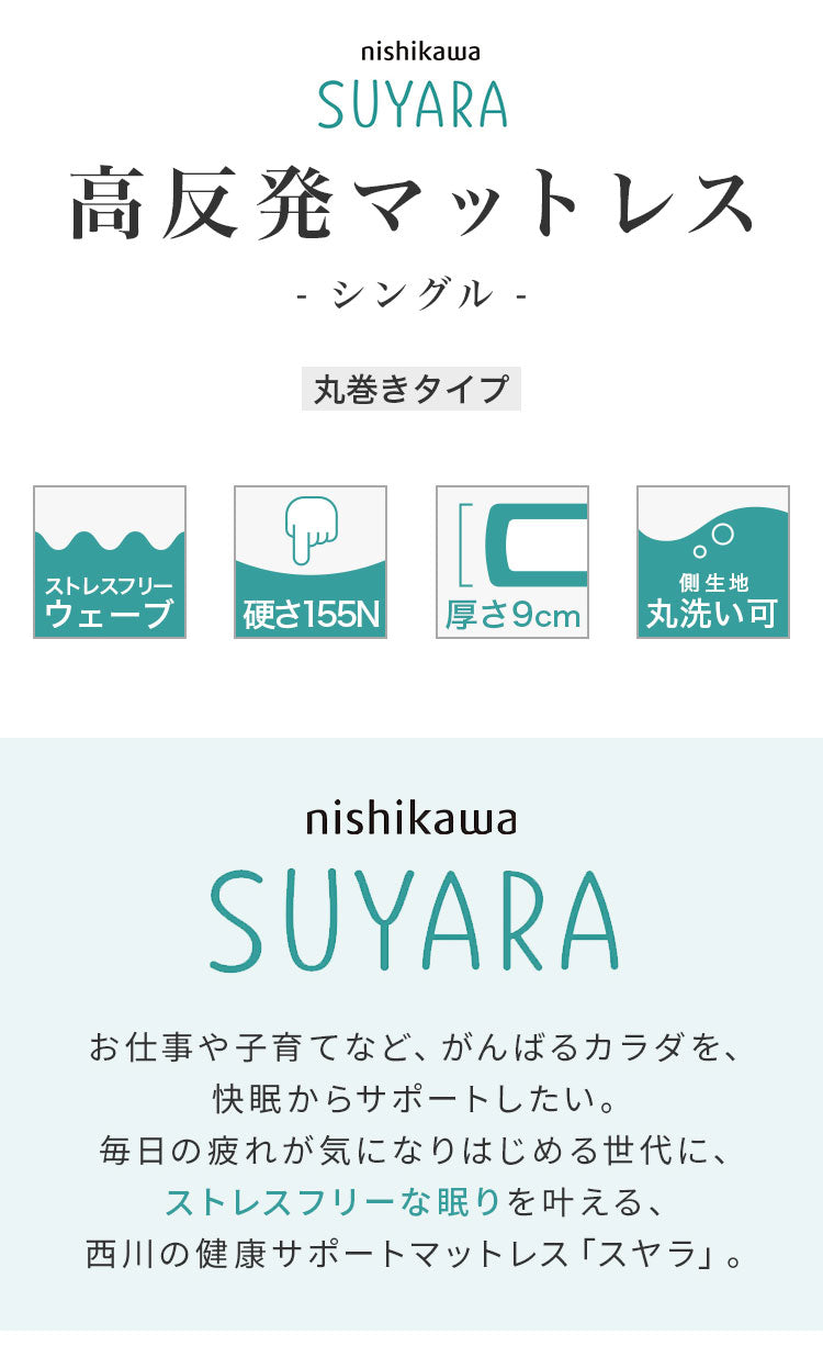 西川 マットレス SUYARA マット 敷布団 シングル 97×200cm フラットタイプ 厚み9cm 高反発 ウレタン アンダーマットレス 敷き布団