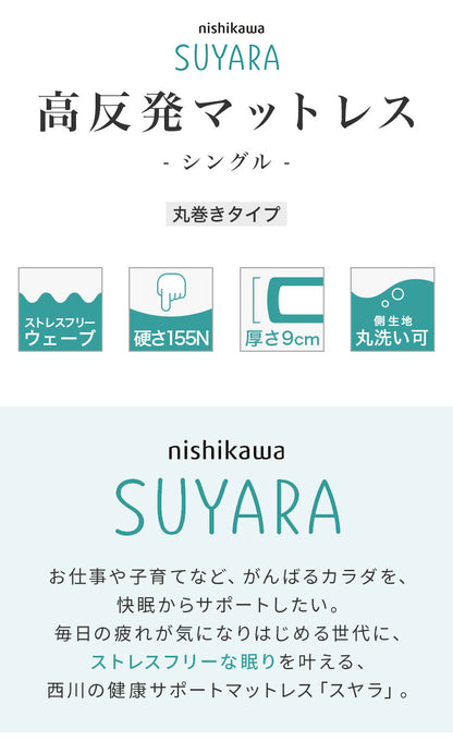 西川 マットレス SUYARA マット 敷布団 シングル 97×200cm フラットタイプ 厚み9cm 高反発 ウレタン アンダーマットレス 敷き布団