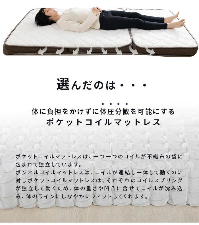 3つ折りポケットコイルマットレス シングル 厚さ10cm 薄型 三
