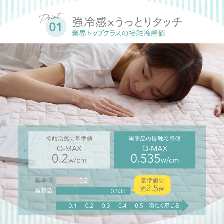 瞬間避暑地 リバーシブル敷パッド クイーン 160×200cm 接触冷感 強冷感敷パッド 洗える 丸洗いOK ひんやり さらさら 冷感 吸水速乾 抗菌防臭 防ダニ リバーシブル 中綿 敷パッド