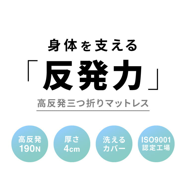 高反発 マットレス 三つ折り シングル 洗える 190N 高密度 厚さ4cm 選べる プロファイル フラット ウレタン ウレタンマットレス 昼寝マット ごろ寝マット 敷き布団 マットレストッパー トッパー