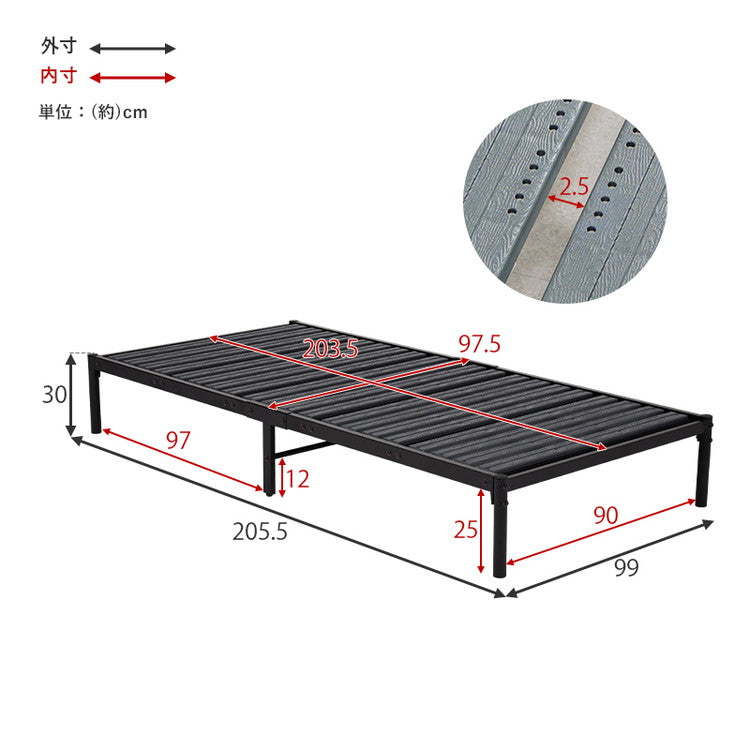 すのこベッド ベッドフレーム カビにくい樹脂製すのこ シンプル 頑丈 スチールベッド シンプル 組立式 耐久性 通気性 耐水性 耐荷重120kg ベッド下収納 ブラック(代引不可)