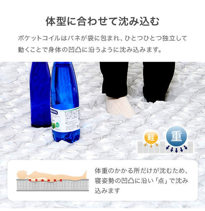 ポケットコイルマットレス S シングル 幅97cm 厚み20cm マットレス ポケットコイル マット 敷布団 寝具 寝具インテリア おしゃれ 北欧(代引不可)