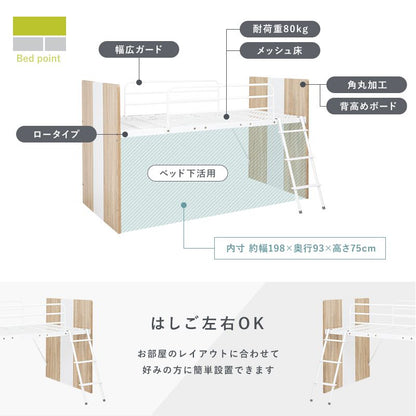 システムベッド ロフトベッド&デスク&ラック 3点セット 子供部屋 収納 ロータイプ シングルベッド 学習机 ランドセルラック(代引不可)