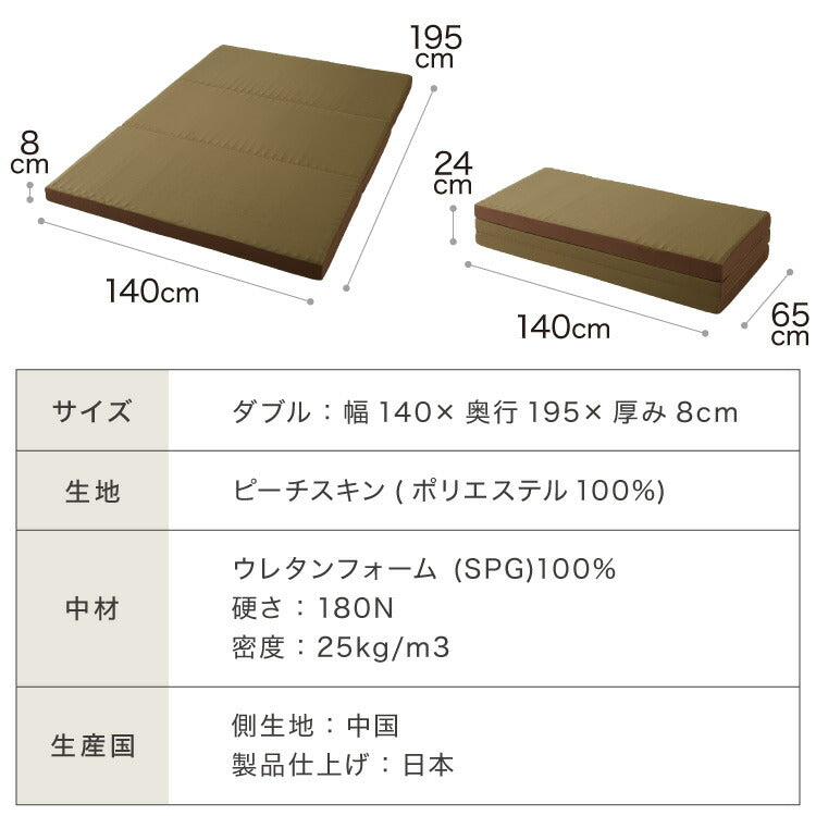 プロファイルマットレス ダブル Achilles アキレス 日本製 三つ折り 厚さ8cm 体圧分散 3つ折り ウレタン 国産 キルト加工 180N ハイブリッドプロファイル加工 バランスマットレス コンパクト ダブルマットレス(代引不可)