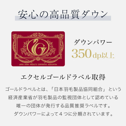 エクセルゴールドラベル 羽毛布団 90% 充填量1.3kg 日本製 ホワイトダックダウン ダブルロング 190×210cm ダウンパワー350dp 国産 羽毛ふとん 掛け布団 羽毛 洗える 保温性 高級感 高品質