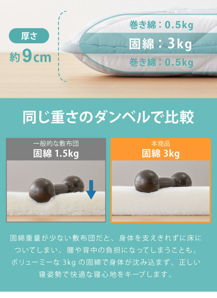 日本製 抗菌防臭 増量1.8kg 布団3点セット シングル 洗える 三層敷布団 掛け布団 頸椎安定型 枕 抗菌 防臭 防ダニ 布団セット 洗濯OK ほこりが出にくい ふとん セット 一人暮らし 新生活 来客